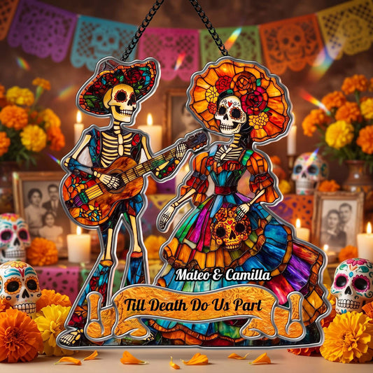 Day Of The Dead Festive La Catrina Couple Personalized Window Hanging Suncatcher_2
