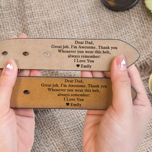Dear Dad Great Job We're Awesome Thank You - Gift For Dad - Personalized Engraved Leather Belt