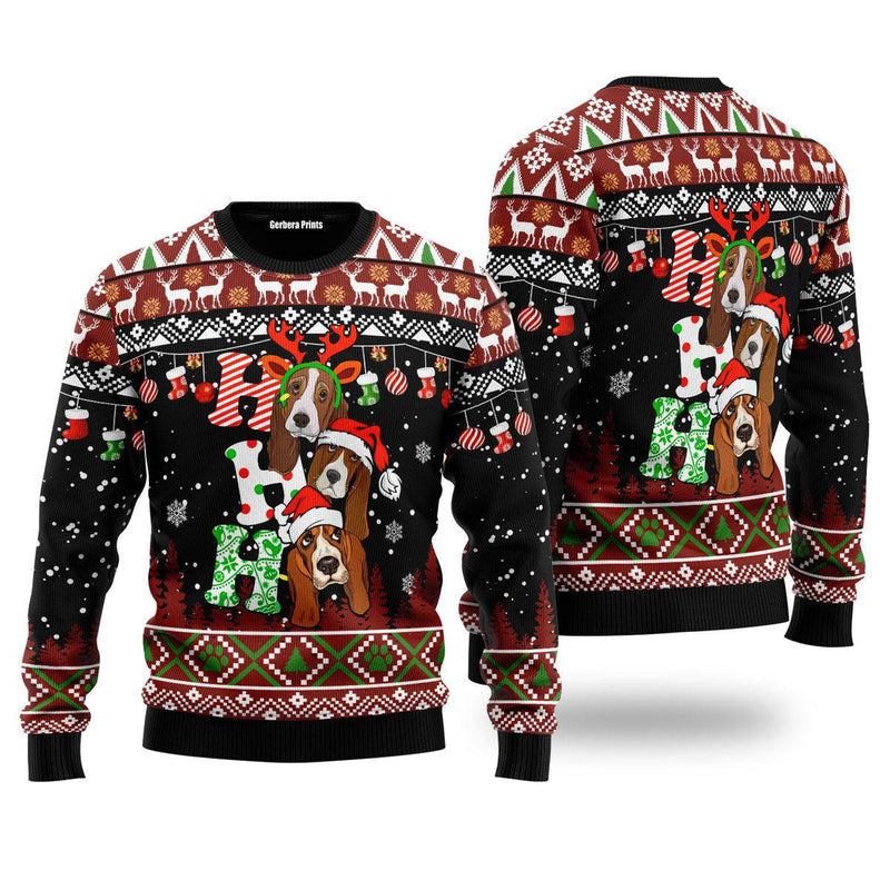 Basset Hound Ho Ho Ho Ugly Christmas Sweater For Men & Women