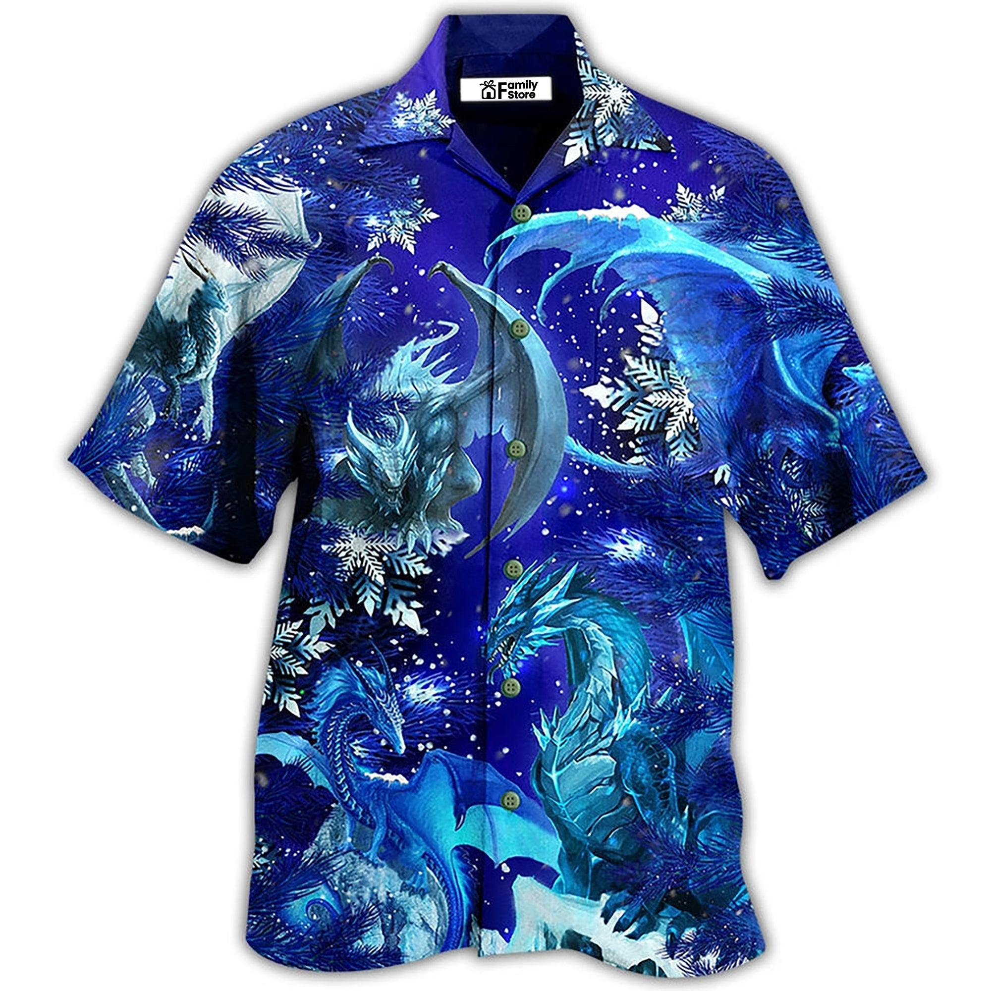 Dragon Merry Xmas Snow Love Blue Color - Hawaiian Shirt