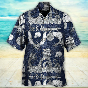 Dragon With Skull Old Ship Sea Life - Hawaiian Shirt