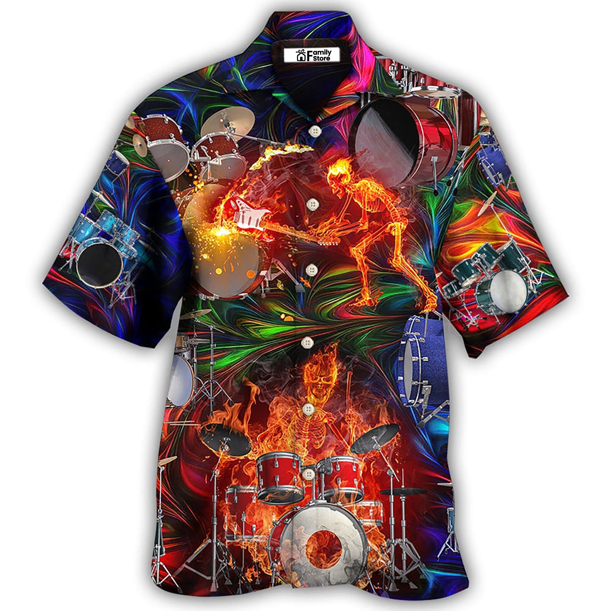 Drum Is My Life Fire Skull Colorful Style - Hawaiian Shirt
