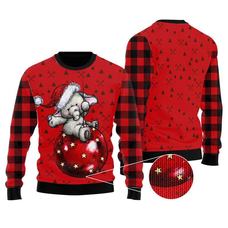 Elephant Cute Red Pattern Ugly Christmas Sweater For Men & Women