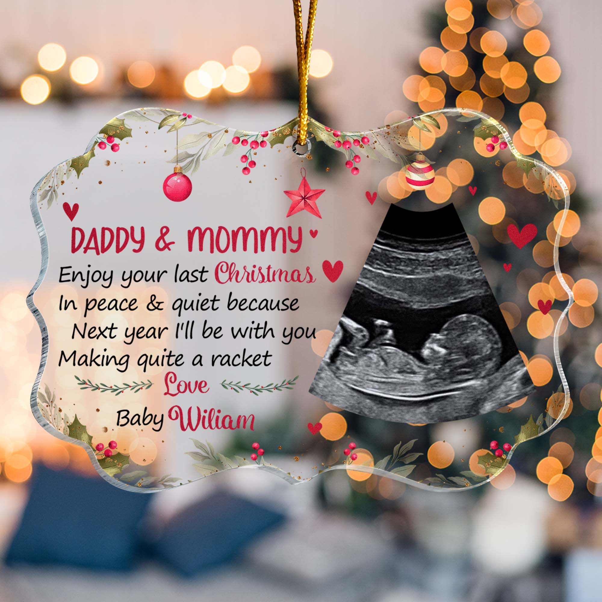 Enjoy Your Last Christmas In Peace _ Quiet  Personalized Acrylic Ornament Christmas Gift For Daddy To Bemommy to be mom Father Grandma Grandpa Family Members 4