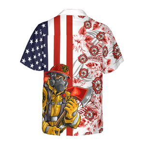 Texas Bluebonnet Fire Dept Logo Firefighter American Flag Tropical Hawaiian Shirt