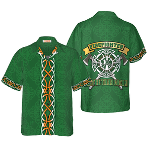 Green Cross Axes Irish Fire Dept Logo Firefighter Hawaiian Shirt