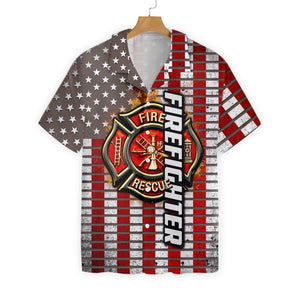 Firefighter Logo And Red American Flag Firefighter Hawaiian Shirt