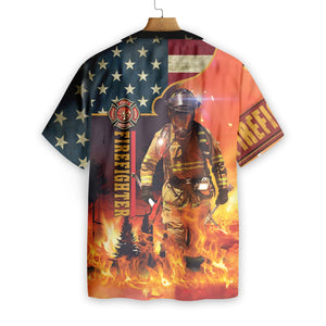 Firefighter With American Flag Hawaiian Shirt