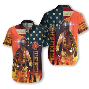 Firefighter With American Flag Hawaiian Shirt