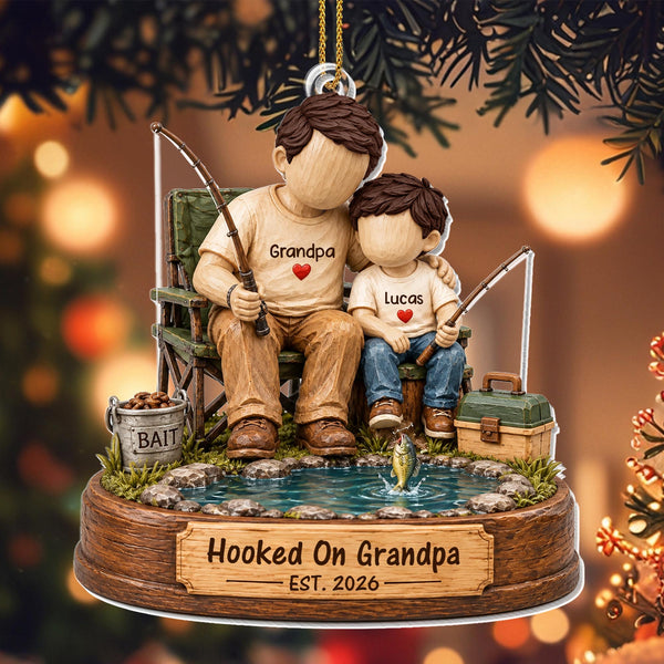 Hooked On Grandpa - Personalized Acrylic Ornament - Gift For Grandpa KH02