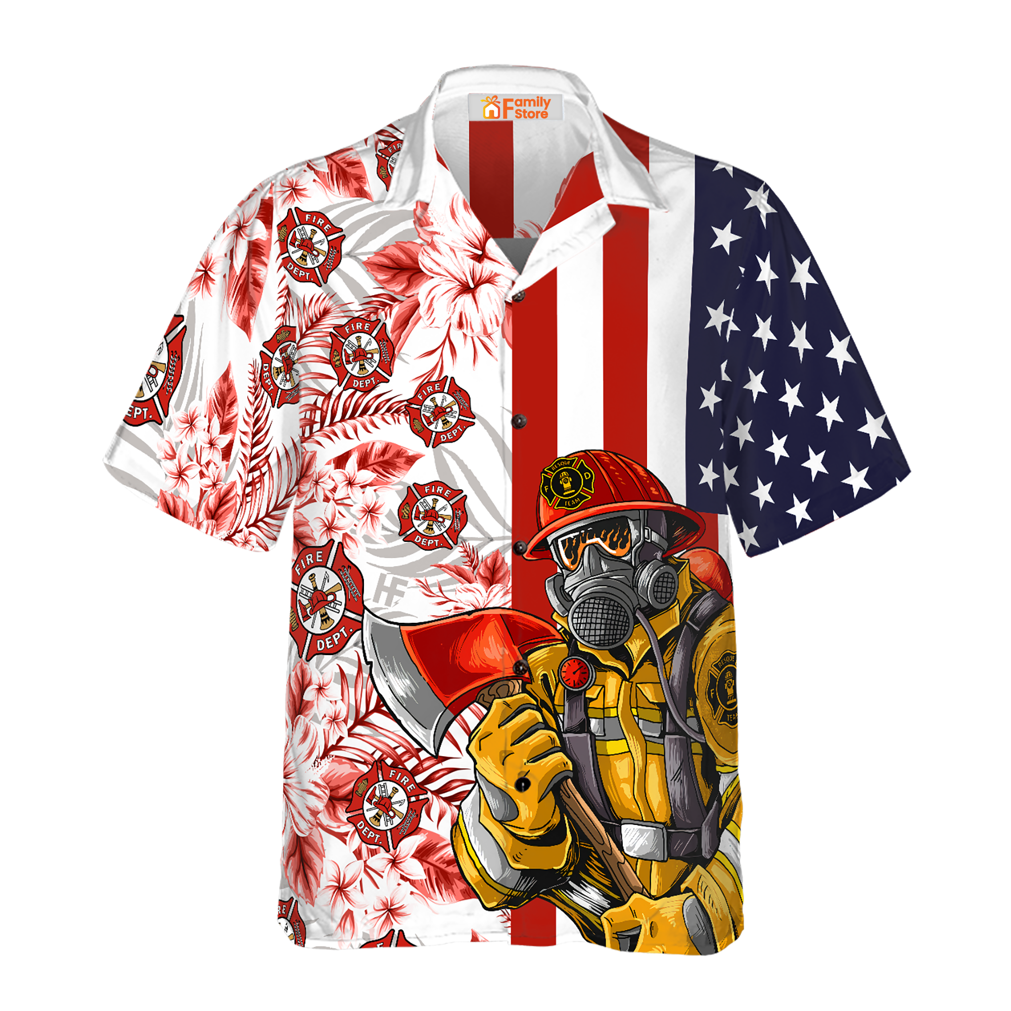 Texas Bluebonnet Fire Dept Logo Firefighter American Flag Tropical Hawaiian Shirt