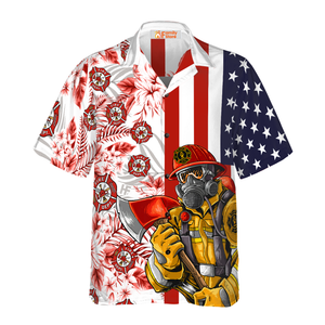 Texas Bluebonnet Fire Dept Logo Firefighter American Flag Tropical Hawaiian Shirt