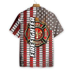 Firefighter Logo And Red American Flag Firefighter Hawaiian Shirt