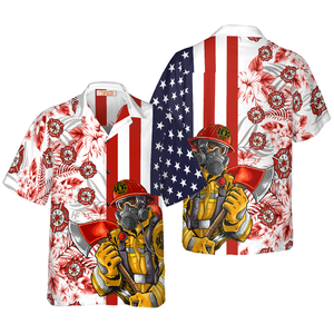 Texas Bluebonnet Fire Dept Logo Firefighter American Flag Tropical Hawaiian Shirt