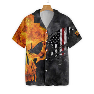 Firefighter And Flame Skull American Flag Hawaiian Shirt