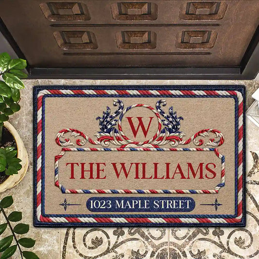 FamilyMonogramWithAddressStars_Stripes PersonalizedDoormat1