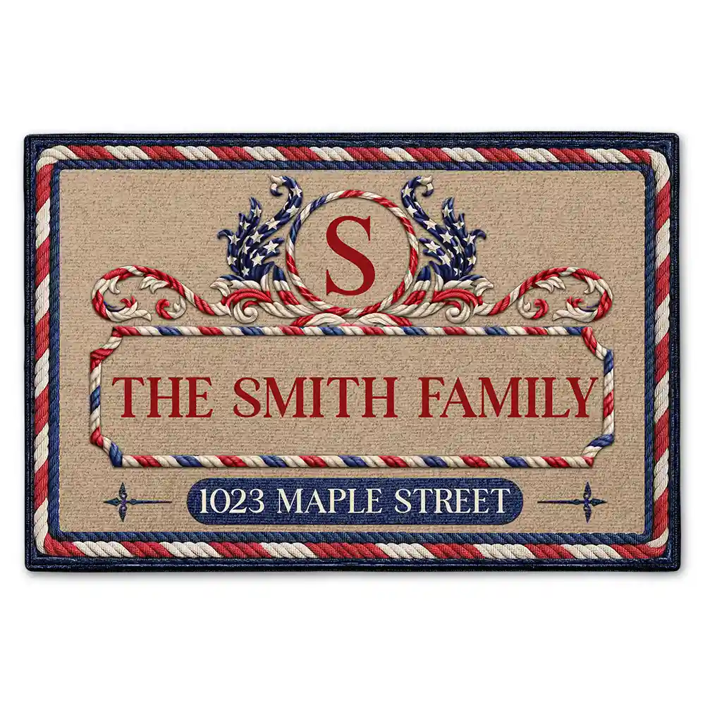 FamilyMonogramWithAddressStars_Stripes PersonalizedDoormat_24x16in1