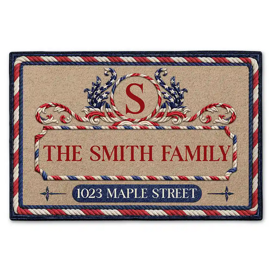 FamilyMonogramWithAddressStars_Stripes PersonalizedDoormat_24x16in1