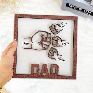 FamilyStore Fist Bump Dad Father's Day  - Gift For Dad  - Personalized 2 Layers Wooden Plaque