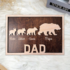 FamilyStore Papa Bear Sign with Kids Names - Gift For Dad  - Personalized 2 Layers Wooden Plaque