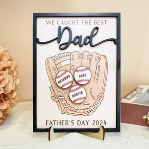 FamilyStore We Caught The Best Baseball Dad - Gift For Dad - Personalized 2 Layers Wooden Plaque