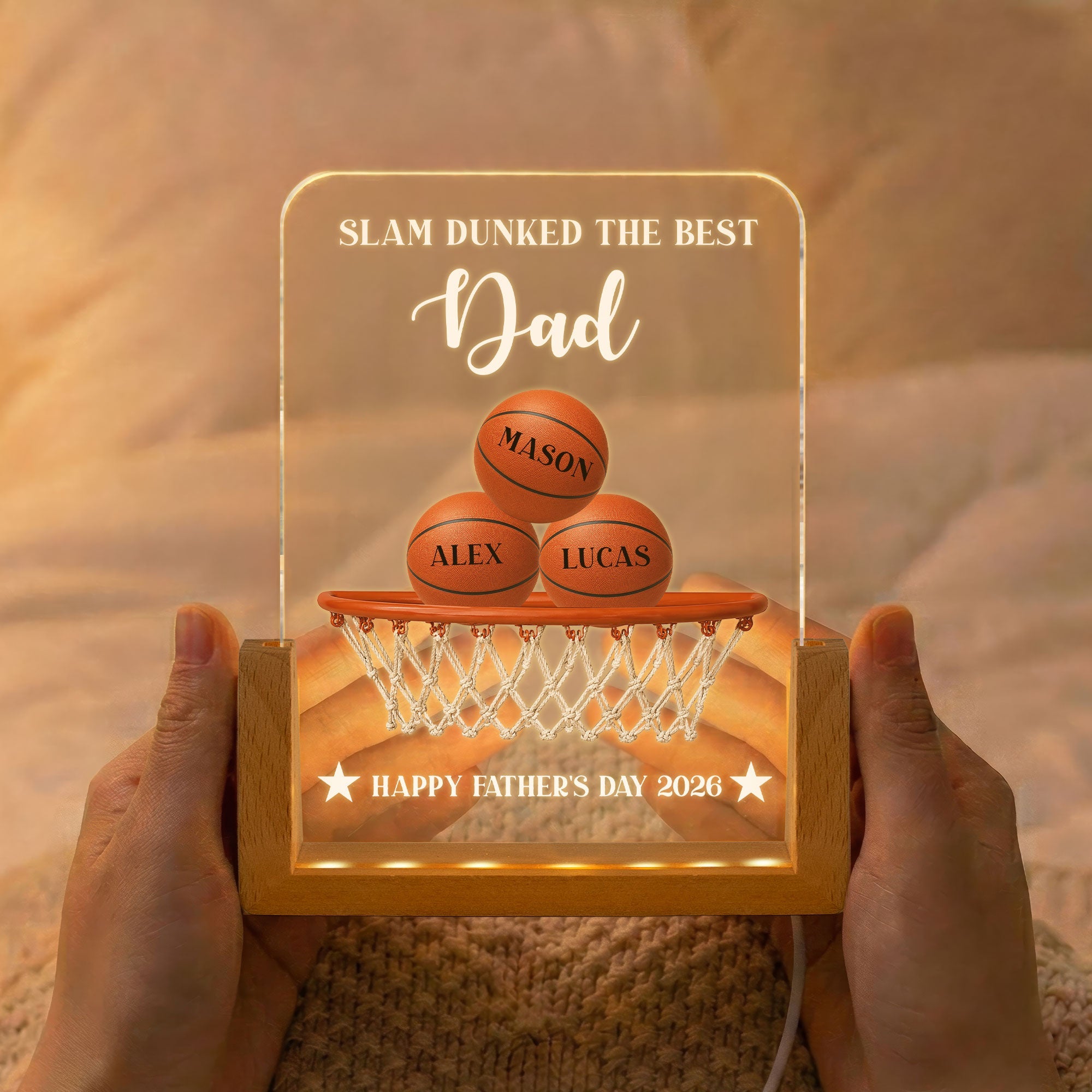 Slam Dunked The Best Basketball Dad - Personalized 3D Led Light - Gift For Dad, Soccer Lovers VD01