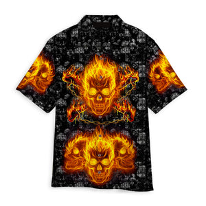 Fire Skulls Halloween Black Aloha Hawaiian Shirts For Men, Women