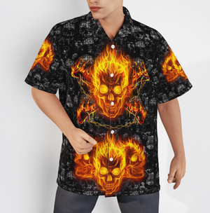 Fire Skulls Halloween Black Aloha Hawaiian Shirts For Men, Women