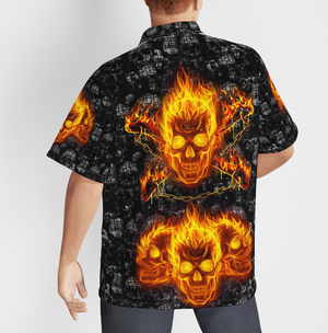 Fire Skulls Halloween Black Aloha Hawaiian Shirts For Men, Women