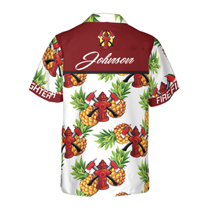 Personalized Firefighter Cross Axes Pineapple Seamless Hawaiian Shirt