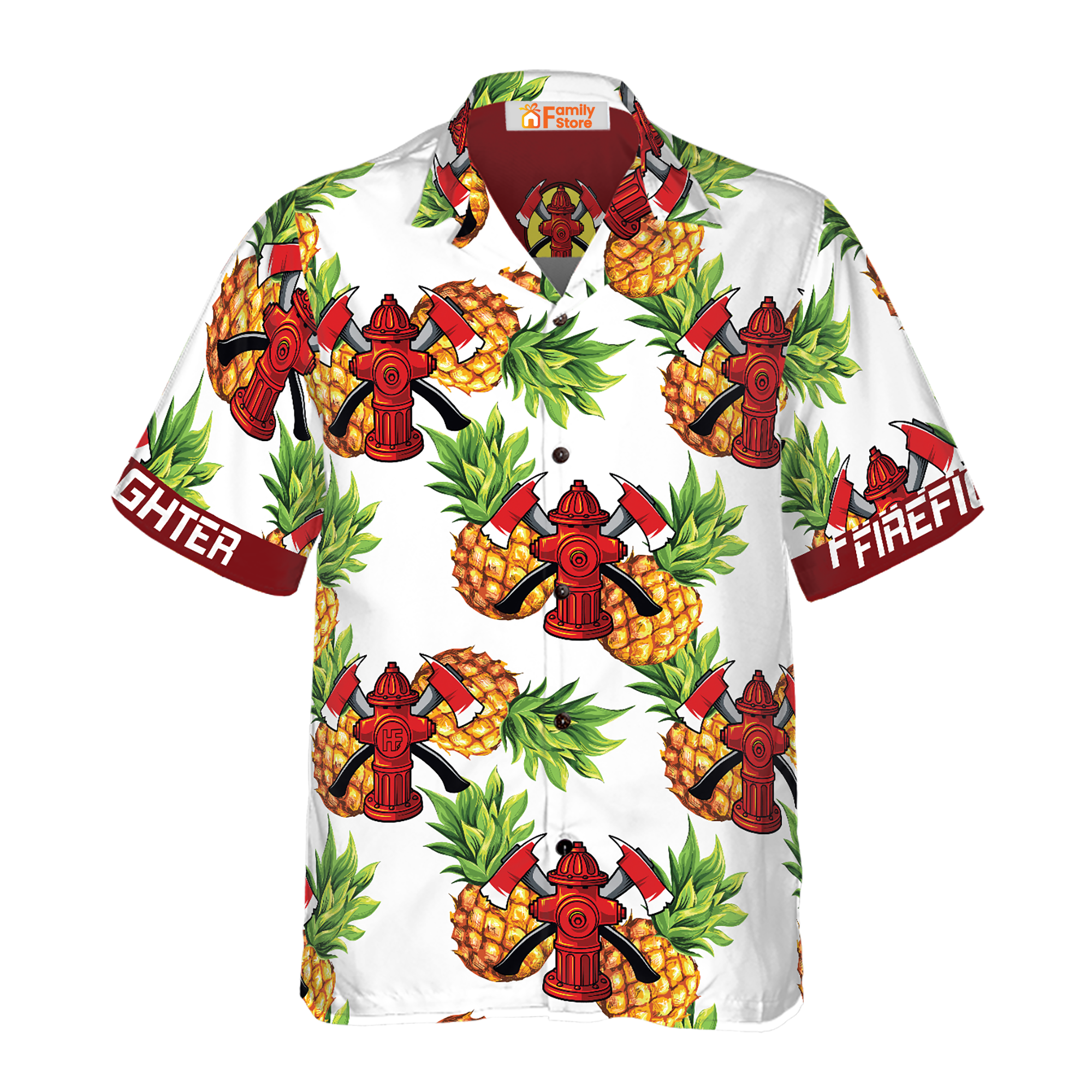 Personalized Firefighter Cross Axes Pineapple Seamless Hawaiian Shirt