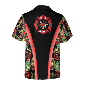 Personalized Floral And Leaves Fire Dept Logo Firefighter Hawaiian Shirt