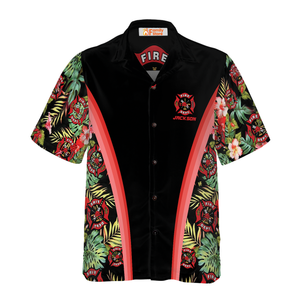 Personalized Floral And Leaves Fire Dept Logo Firefighter Hawaiian Shirt