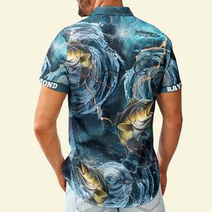 Custom Name Fishing Bass Fish Types Whirlpool Ocean - Personalized Hawaiian Shirt