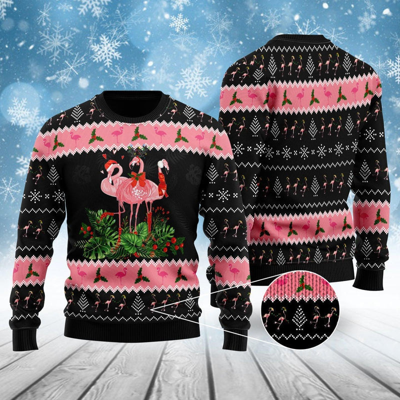 Flamingo Jingle Bell Tropical Ugly Christmas Sweater For Men & Women