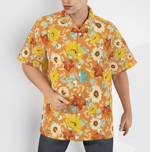 Flower Sunflowers On Orange The First Of Autumn Hawaiian Shirts