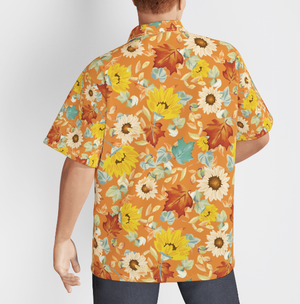 Flower Sunflowers On Orange The First Of Autumn Hawaiian Shirts