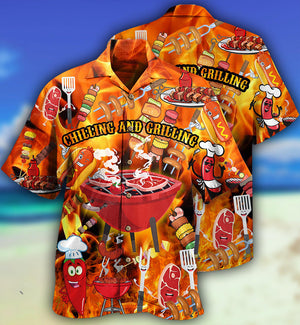 Food Hot Chilling and Grilling BBQ Party Hawaiian Shirt