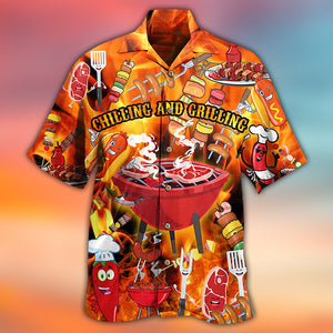 Food Hot Chilling and Grilling BBQ Party Hawaiian Shirt