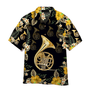 French Horn Black Music Instrument Aloha Hawaiian Shirts For Men, Women