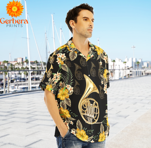 French Horn Black Music Instrument Aloha Hawaiian Shirts For Men, Women