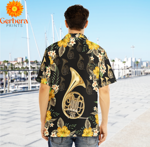 French Horn Black Music Instrument Aloha Hawaiian Shirts For Men, Women