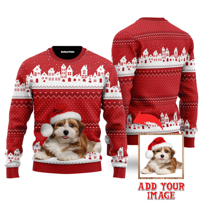Photo Inserted Dog On Vintage Red Christmas Sweaters For Men & Women