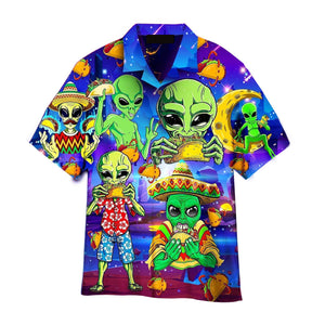 Funny Aliens Eat Tacos On Their Planet Aloha Hawaiian Shirts For Men, Women