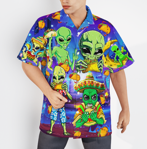 Funny Aliens Eat Tacos On Their Planet Aloha Hawaiian Shirts For Men, Women