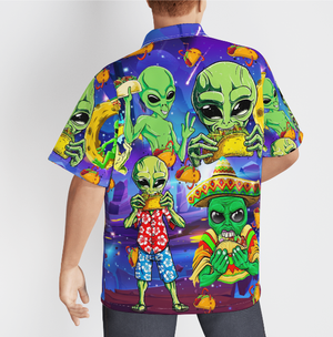 Funny Aliens Eat Tacos On Their Planet Aloha Hawaiian Shirts For Men, Women