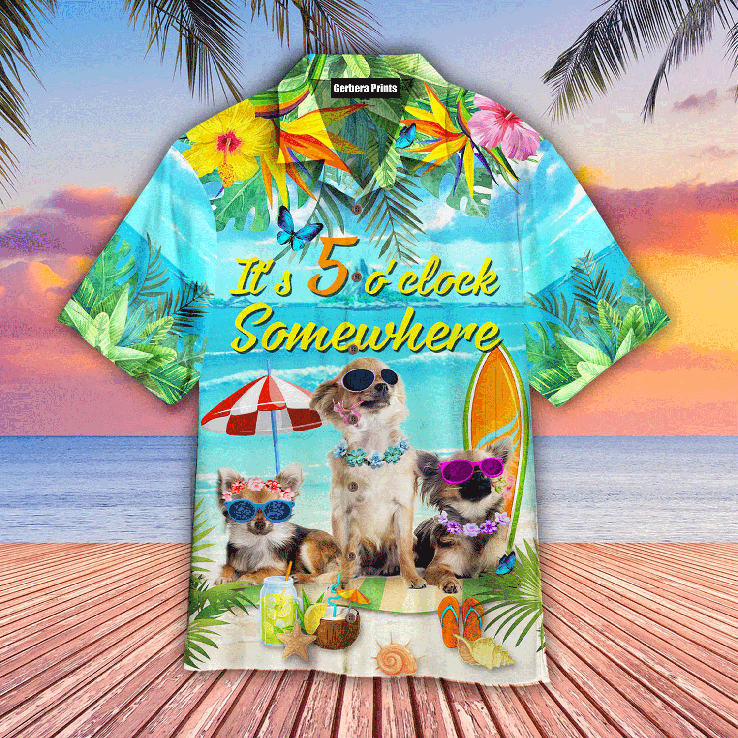 Funny Dog Beach It's 5 O'clock Somewhere Aloha Hawaiian Shirts For Men, Women