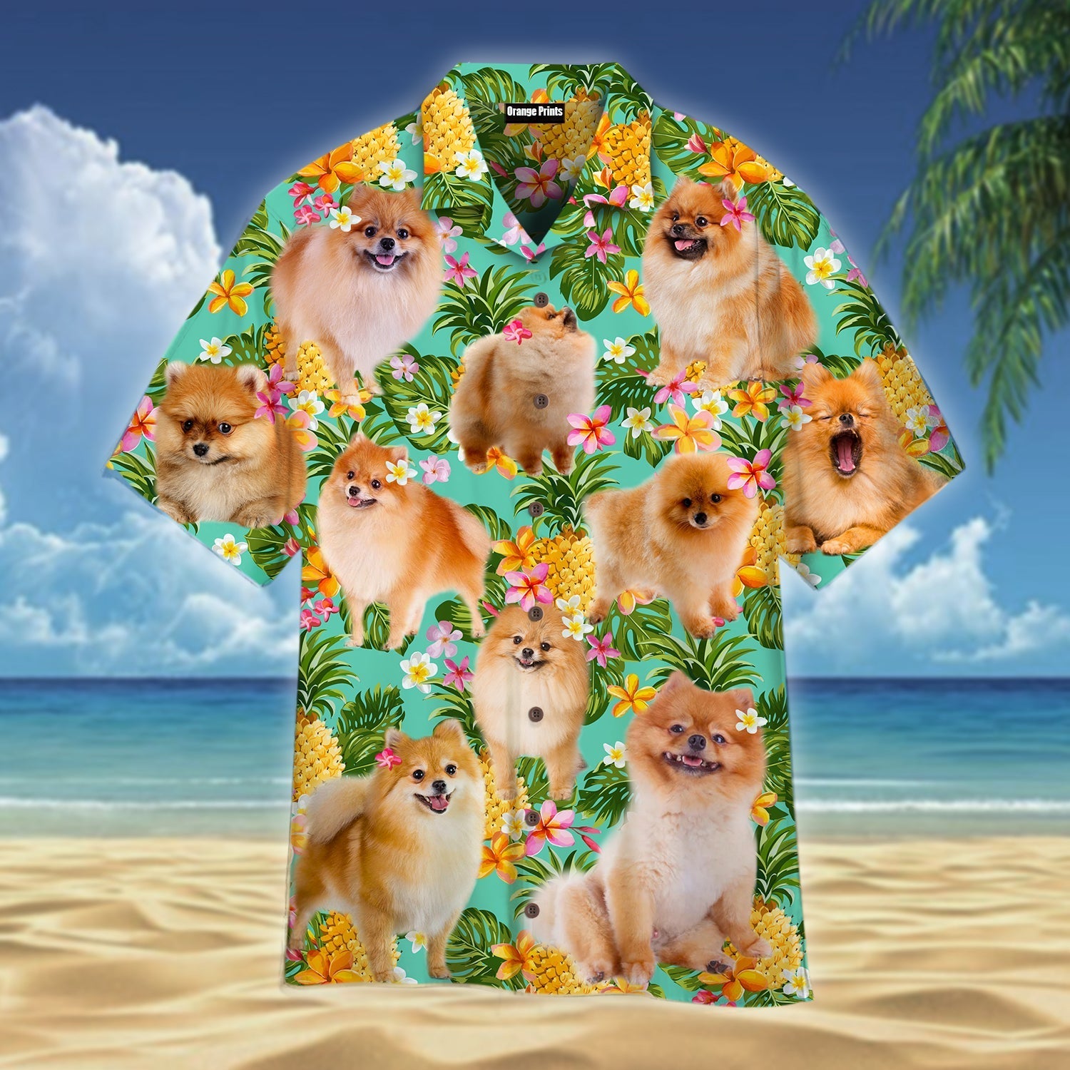 Funny Pomeranian Dog Pinapple Tropical Aloha Hawaiian Shirts For Men, Women