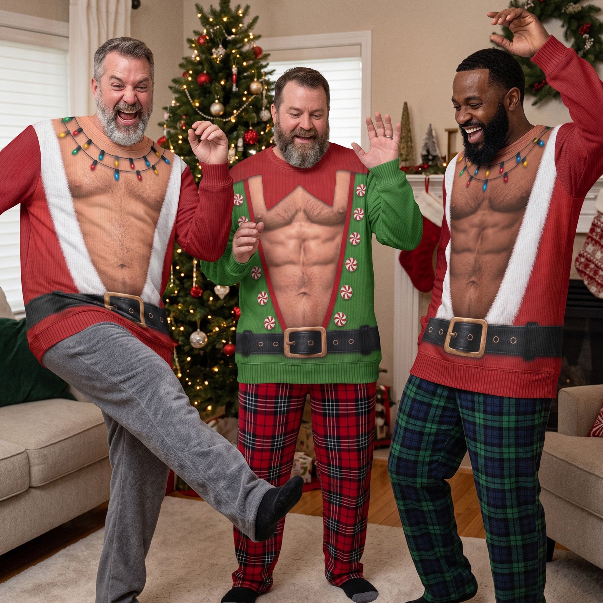Funny_Santa_Elf_With_Big_Hairy_Belly_Ugly_Sweater_Party_Family_Coworkers_Personalized_Sweater_1