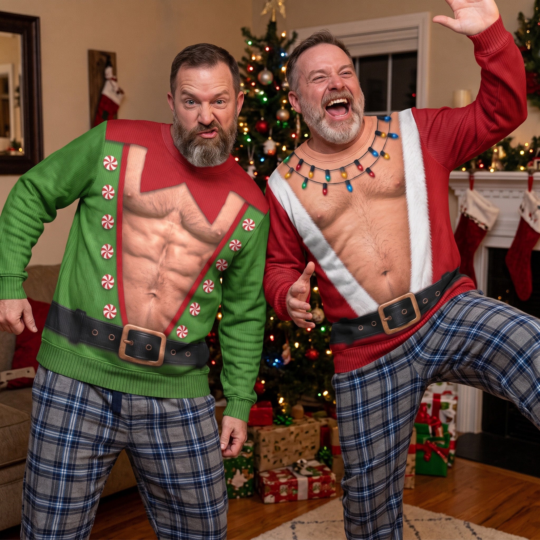 Funny_Santa_Elf_With_Big_Hairy_Belly_Ugly_Sweater_Party_Family_Coworkers_Personalized_Sweater_2